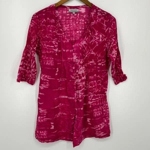 Weltmarkt Bluse Damen Gr. S rosa Batik V-Ausschnitt Knopf Shirt Boho Bauer - Bild 1 von 7