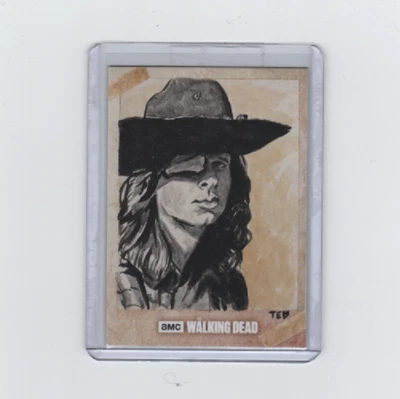 WALKING DEAD SEASON 7 CARL GRIMES SKETCH CARD BY ARTIST TED DASTICK JR.   1/1! - Image 1 of 2