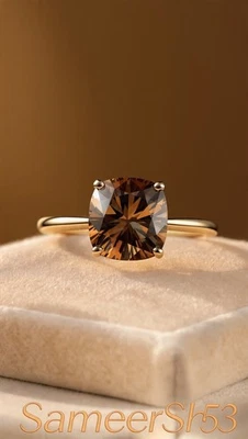 Anillo de diamantes marrones con cojín cultivado en laboratorio de 4 quilates diseño de oro amarillo de 14 k por Sameersh53 Foto 1 de 4