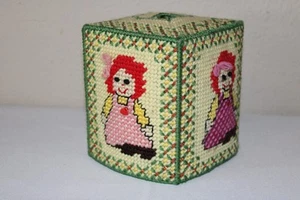Vintage Raggedy Ann Handmade Needlepoint Embroidery Kleenex Tissue Box Cover - Picture 1 of 8