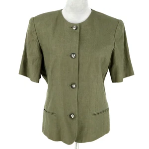 Liz Claiborne Jacket Womens 10 Linen Green Lined Pockets Corpcore Vintage - Picture 1 of 13
