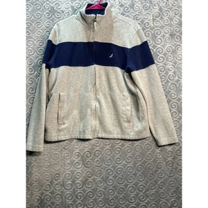 Nautica Herren Fleecejacke mit durchgehendem Reißverschluss grau blau gestreift Small S - Bild 1 von 8
