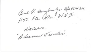 Tarjeta índice firmada por Paul Douglas Segunda Guerra Mundial Ace O&E - Imagen 1 de 1