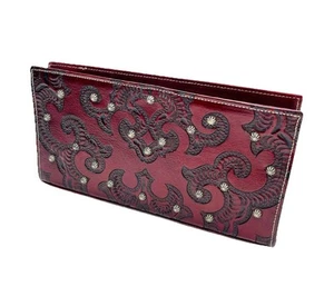 AMERICAN WEST Tooled Leather Clutch Silver Stud Handbag Cowboy Western Purse EUC - Picture 1 of 24