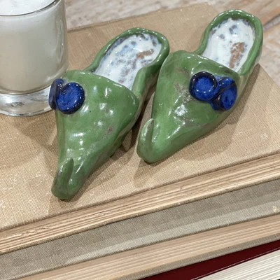 One Of A Kind Studio Pottery Slippers Decor Green - CLAY ART - Image 1 of 4