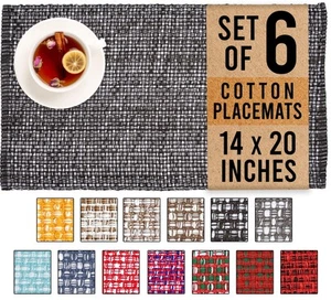 Set of 6 Black/White Two Tone Cotton Placemats - 14''x20'' Oversized Tablemat... - Picture 1 of 5