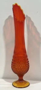 Mid Century Modern Vintage Fenton Amberina Hobnail swung Vase Orange - Picture 1 of 3