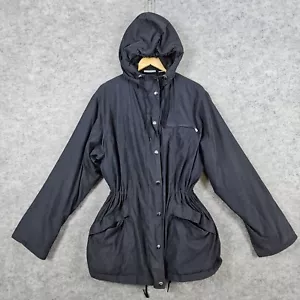 Nordstrom Women's Mid-Length Coat Size L Dark Gray Full Zip Hooded Snap Flap - Picture 1 of 12