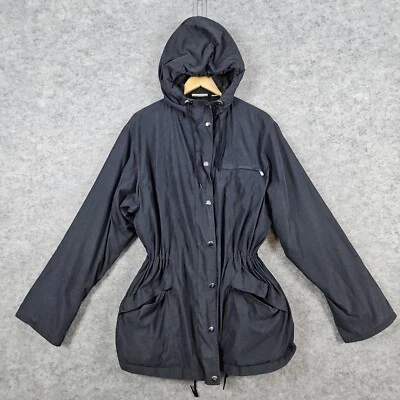 Nordstrom Women's Mid-Length Coat Size L Dark Gray Full Zip Hooded Snap Flap - Image 1 of 4