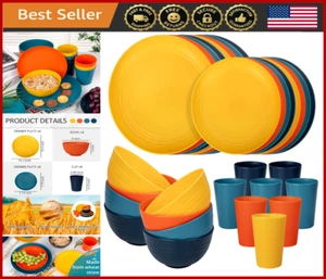 32pc Wheat Straw Dinnerware Set Unbreakable Plates Bowls Dishwasher Safe - Picture 1 of 8