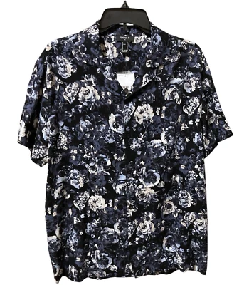 Camisa Para Hombre Mediana Negra Blanca Estampado Rosa Botón Frontal Suave Rayón Floral Nueva Foto 1 de 2