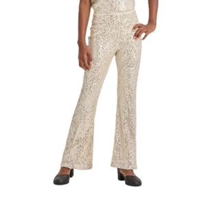 Art Class Girls' Large 10/12 Silver Sequin & Cream Fully Lined Flare Leg Pants - Picture 1 of 7