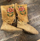 Antique Moccasins High Top Beaded Tall Northern Plains Indian Crow Or Nez Perce