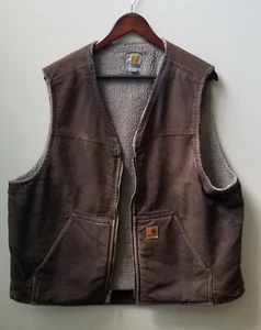 Carhartt Brown Duck Sherpa-lined Vest V33-211 XX-Large Faded Y2K Distressed - Picture 1 of 6