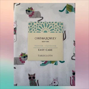 Cyntha Rowley Cat Tablecloth Kitten Easy Care Indoor Outdoor Oblong 60" x 84" - Picture 1 of 6