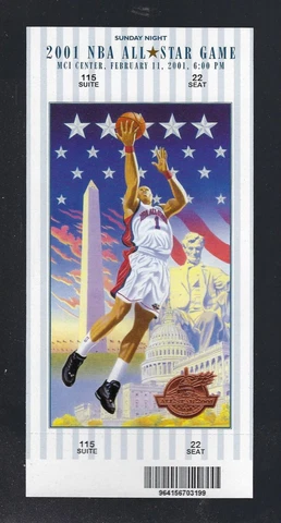 KOBE BRYANT vs ALLEN IVERSON NBA 2001 ALL STAR GAME FULL TICKET - LAKERS 76ERS Cover