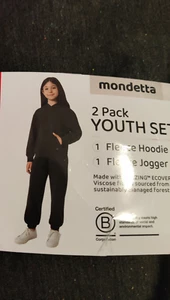 NWT Mondetta Girl 2 Piece Fleece Set Hoodie Jogger Black Sz M(10-12) $60 10HL340 - Picture 1 of 1