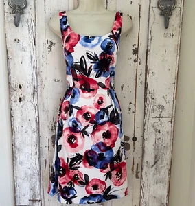 Luxe By Carmen Marc Valvo Sz 10 Woman's Blue Pink White Floral Pocketed Dress - Picture 1 of 7