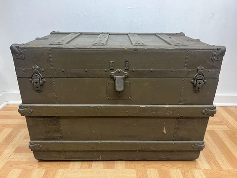Vintage WOOD STEAMER TRUNK chest coffee table storage box antique loft decor Cover
