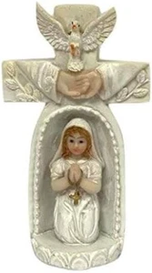 Statuetta Prima Comunione Pregante Ragazza Dentro Croce Favore Regalo Religioso - Foto 1 di 3