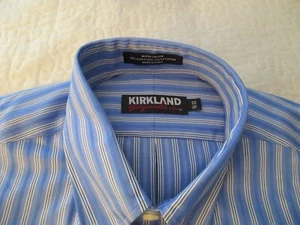 NWT! Kirkland Signature Shirt Size 16 32 Button Up Long Sleeve Men's Blue Stripe - Picture 1 of 11