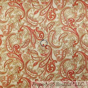 BonEful Fabric FQ Cotton Quilt VTG Cream Red Peach Orange Flower Paisley Garden - Picture 1 of 7