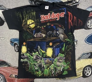 Vintage 90s Bad Dog AOP T-Shirt Size Large Double Sided Dogs Of Beer Trucker - Picture 1 of 8