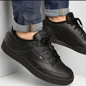 Men's Reebok Classic Club C 85 Trainers Sneaker Leather Black Shoe RRP £90 - Picture 1 of 6