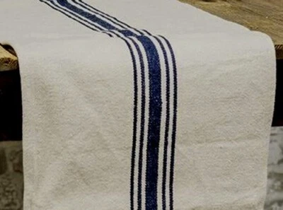 Primitive NAVY & BEIGE Cotton Grain Sack Table Runner - 14" x 32"  Farmhouse - Image 1 of 2