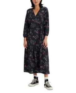 Levi's Nicolette Floral Print Wrap Dress Women's S Night Sky V-Neck Tie Closure - Picture 1 of 18