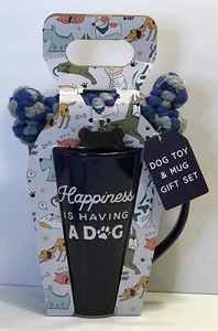 Eccolo Happiness Is Having a Dog Tag Toy and Ceramic Mug Drink Ware Gift Set - Picture 1 of 8