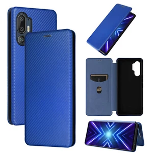For HTC U24 Pro, Shockproof Wallet Carbon Fiber Business Cover Leather Case - Picture 1 of 22