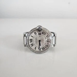 Cartier Grey Steel & Diamonds Ballon Bleu De Cartier Women's Wristwatch - Picture 1 of 10
