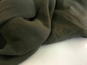 NEW French 100% Silk Khaki Green Crinkle Chiffon Fabric 55" 139 cm Scarf Lady - Picture 1 of 6