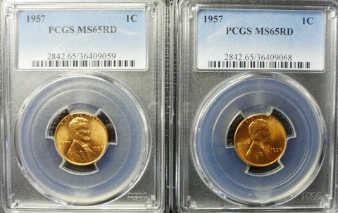 1957-P Lincoln Wheat Cent PCGS MS 65 RED Cover