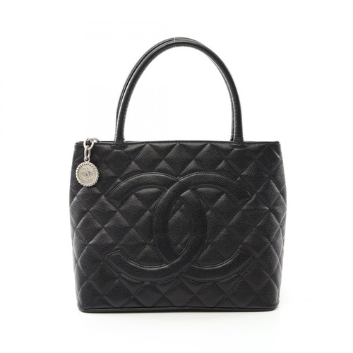 CHANEL Medaglione tote bag a mano A01804 pelle nera usata SHW