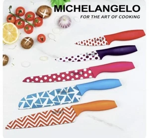 MICHELANGELO Kitchen Knife Set 5 Knives 5 Knife Sheath Covers Rainbow Colors NEW - Picture 1 of 3
