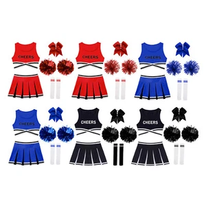 Kids Girls Cheerleading Set Athletic Cheer Leader Dance Outfits Sleeveless - Picture 1 of 70