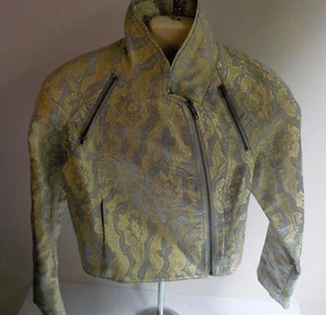Chaqueta corta H&M azul pálido y dorado con cremallera lateral de lúrex talla 2 nueva con etiquetas - Imagen 1 de 6