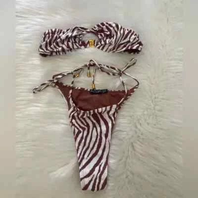Conjunto de bikini Nasty Gal marrón/blanco estampado animal talla 4 Foto 1 de 2