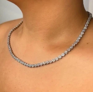 Tennis 2pc Necklace Earrings Rhodium Bridal UK - Picture 1 of 6