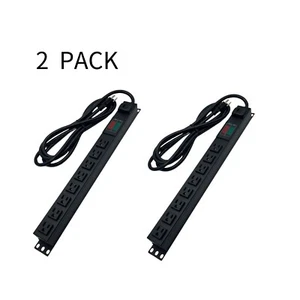 8-Outlet 0U Metal PDU with Display 10FT 12AWG UL Listed 5-15P to 5-15R 2 Pack - Picture 1 of 8