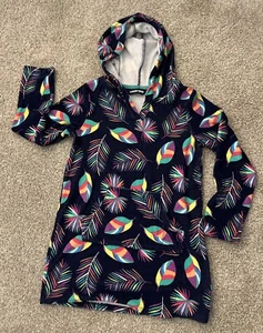 Lands End Girl's Size M 6X-7 Blue Feather Leaves Hooded Swim Cover Up - Picture 1 of 5