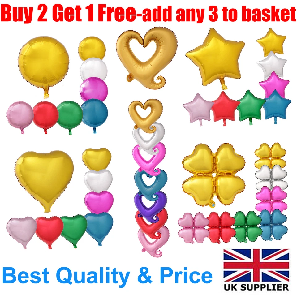 18" Round Heart Star FashionHeart Helium Foil Balloon For Birthday Wedding Party - Image 1 of 1