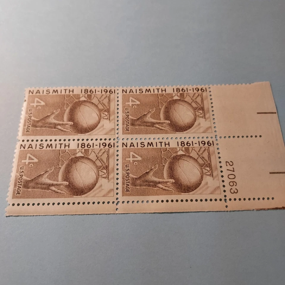 Stamps-4stamp Block of 4cent stamps-1961-James Naismith-Basketball-Scott# 1189 - Image 1 of 3