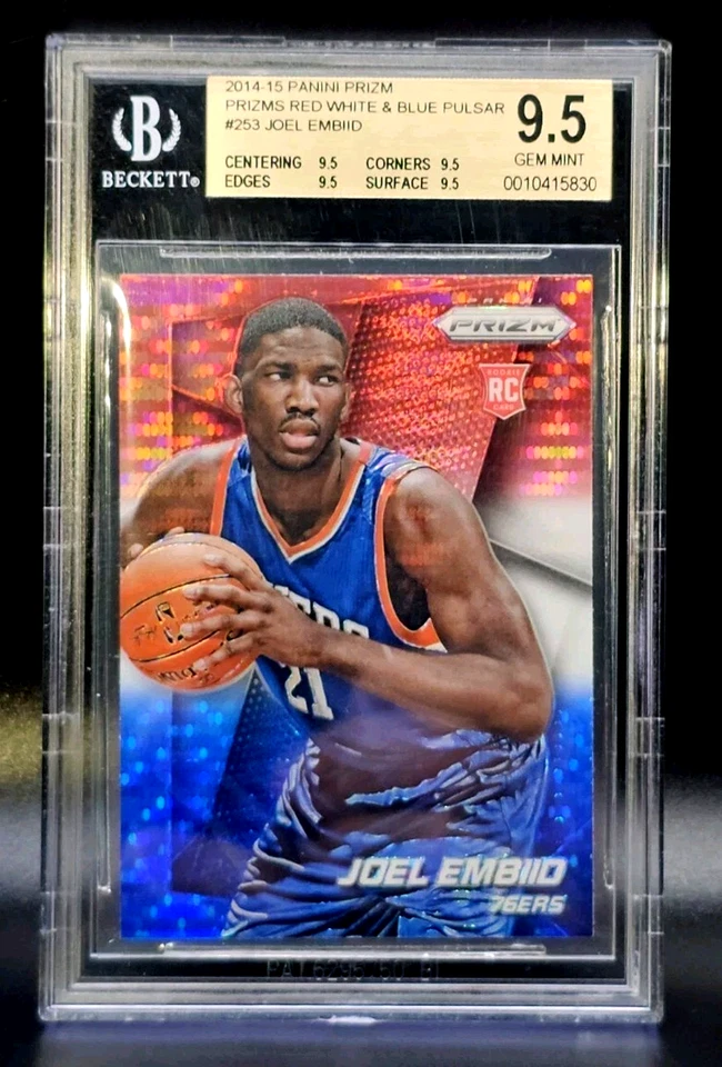 Joel Embiid 2014-15 Prizm rojo blanco y azul Pulsar Rookie RC #253 76ERS BGS 9,5 Foto 1 de 2