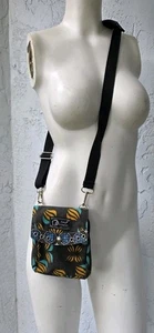 Zand Amsterdam Crossbody Bag Mini Satchel Purse 100% Cotton Yellow  Black Teal - Picture 1 of 7