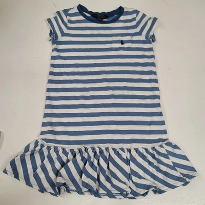 Polo Ralph Lauren Girls Blue Striped Knit Dress Summer Casual Cotton - Image 1 of 4