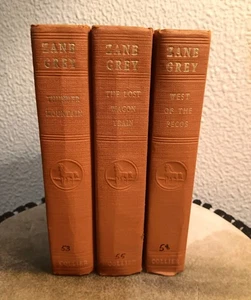 Lot of 3 ZANE GREY Vintage Western HC Books 1930's Collier Edition Orange Decor - Foto 1 di 23