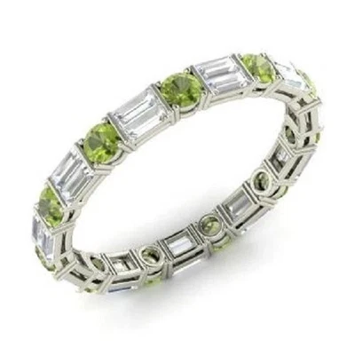 1.96Ct Peridot & Diamond Eternity Anniversary Band Crafted in 14K Real White Gol - Image 1 of 4